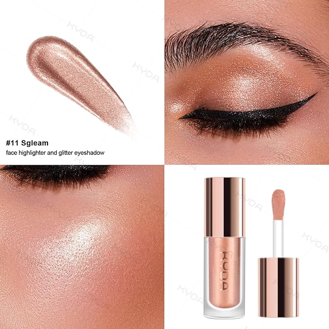 KYDA Liquid Glitter Eyeshadow, Metallic Glittery Coral Copper Eyeshadow, Soft Lightweight Creamy Formula, One-Swipe Coverage, Long-wearing Crease-Resistant Eyes Glitter Makeup, 0.25oz
