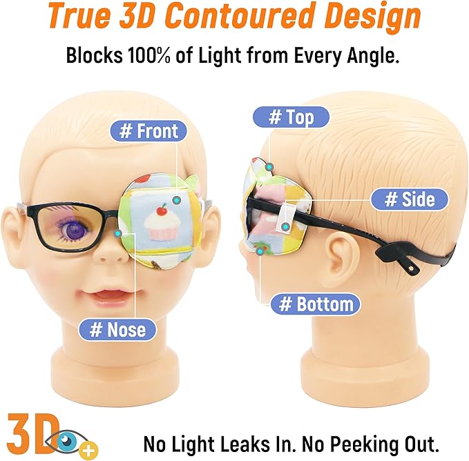 Astropic 3D Cotton & Silk Eye Patch for Kids | Boys Girls Eye Patch for Glasses | Medical Eyepatch for Children with Lazy Eye (Cream Cake, Left Eye)