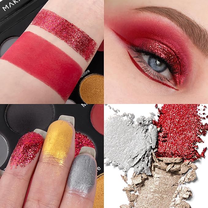 MAKI YIKA Black Red Eyeshadows Palette 9Color Pigmented Dark Red Black Grey Eye Shadows Long Lasting Eyeshadow Halloween Goth Eye Makeup-Black Red