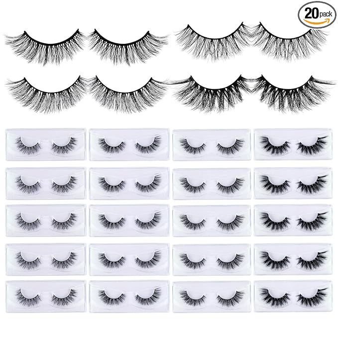 MAGEFY 20 Pairs 4 Styles Eyelashes, 7mm-18mm Lashes Natural Look to Dramatic False Eyelashes with Portable Boxes,Style-1