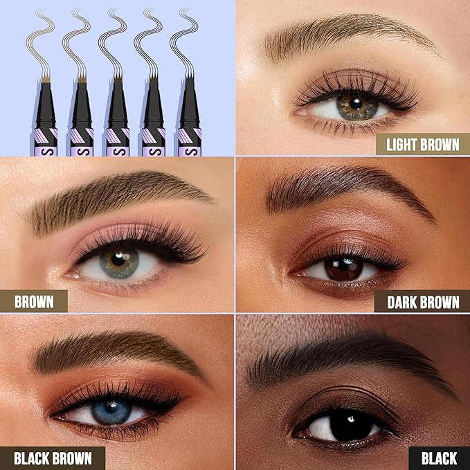 Vevivia Eyebrow Pen and Eyebrow Gel - Brow Pen 2-in-1 Eyebrow Pencils for Women with Micro-Fork Tip and Brow Gel Clear, Eyebrow Makeup for All-Day Defined, Fuller Brows, Brown