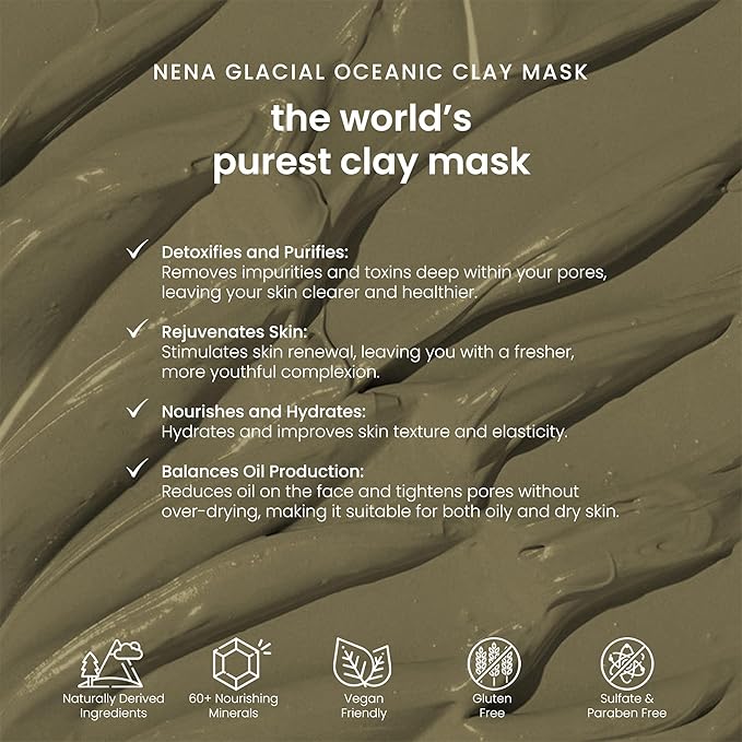 NENA Skincare Clay Mask - Clay Mask for Face - Purifies and Rejuvenates Skin with Mineral-Rich Formula - Refines Pores for Clearer Complexion - 1 oz