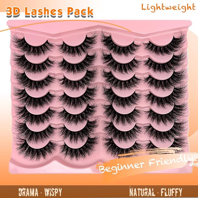 loladook Mink Lashes Cat Eye Wispy 18mm Fluffy Strip Lashes Pack C Curl Natural Flase Eyelashes 3D Long Cateye Faux Mink Eyelashes Bulk