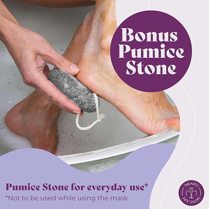 Foot Peel Mask with Pumice Stone, 2 Pack - For Dry, Cracked and Calloused Feet - Lavender Scent - With Plant Extract for Baby Soft Feet - Home Spa Treatment