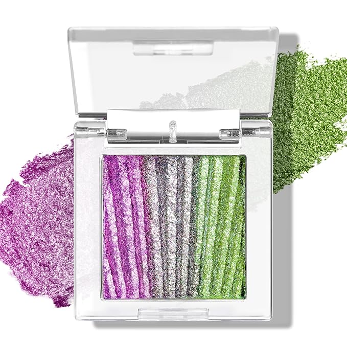 Half Magic Glitter Eyeshadow, Multi Chameleon Glitter Eyeshadow, 3 Color Purple-Gray-Green Iridescent Holographic Cream Eye Shadow, #04