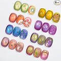 MIZHSE Cat Eye Gel Nail Polish, Fruit Colors Magnetic Gel Polish Set with Magnet, Neon Cateye Effect Green Purple Yellow Soak Off Nail Art Manicure Home Gift for Ladies
