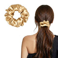 ZLYC 100% Mulberry Silk Scrunchie 19 Momme Gentle Creaseless Hair Tie for Women Dent-Free Ponytail Holder, 3.5cm Solid Champagne Gold