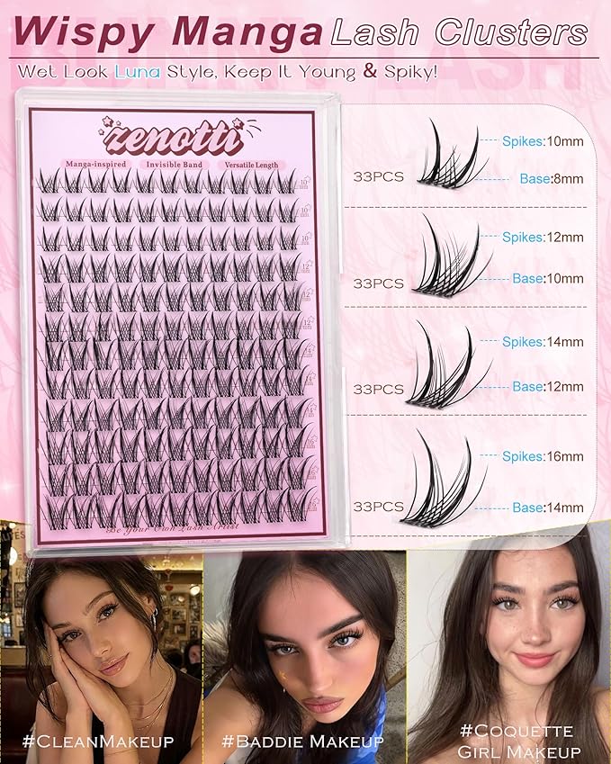 Manga Lash Clusters Wispy Eyelash Clusters Natural Anime Cluster Eyelash Extensions Bunny Fairy Spiky Individual Lashes Cluster Invisible Band Wet Look DIY Lash Extension CC-Curly 10-16mm by zenotti