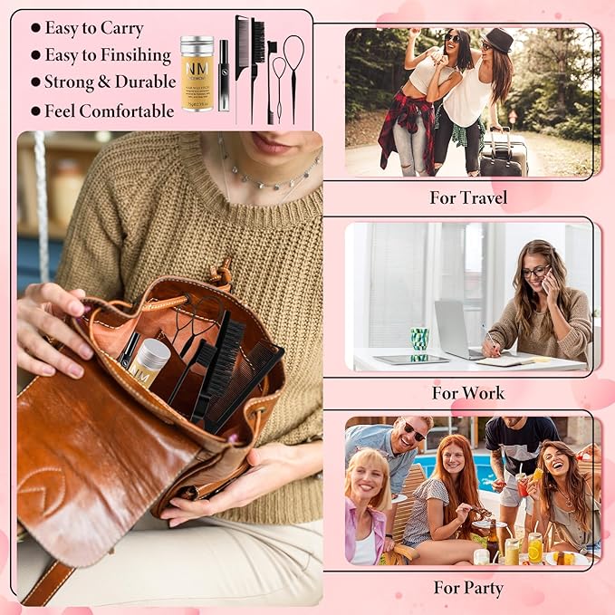 Slick Back Hair Brush Wax Stick Set for Flyaways Stocking Stuffers for Kids Women Christmas/Birthday Gifts Hair Accessories for Women Girl Teen Girls Trendy Stuff, Hair Styling Tools Baby Hairs Gel