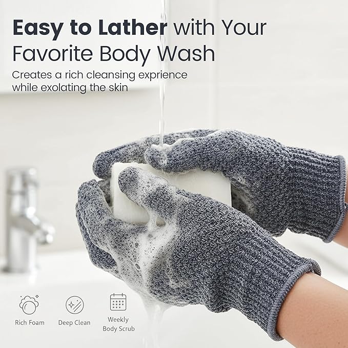 Yiclick Heavy Exfoliating Gloves 4Pcs, Exfoliating Mitt, Body Scrubber for Bath Shower Exfoliation, Body Scrub Exfoliator for Dead Skin Remover, Exfoliate Sponge Loofah Washcloth Men Women