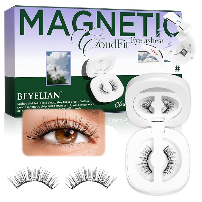 BEYELIAN Magnetic Eyelashes with Applicator Kit, Upgrade Soft Magnetic Lashes Reusable False Eyelashes Natural Look, No Glue Needed Eyelashes for Daily Work Magic-24B (Lightweight & Comfortable)