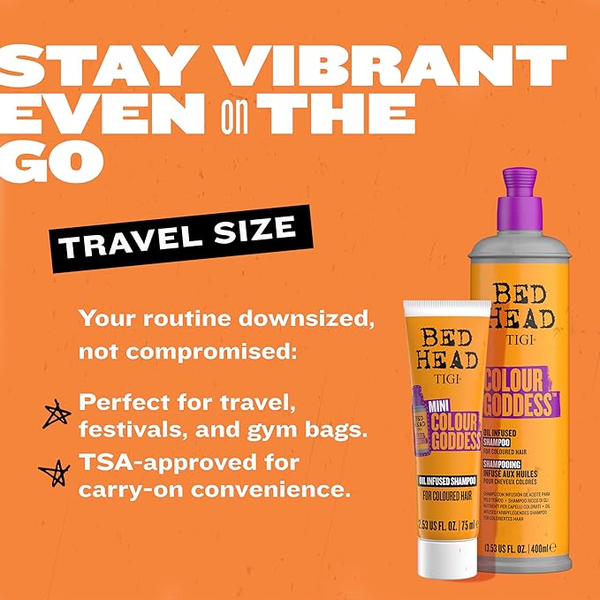 Bed Head by TIGI Colour Godess Shampoo Travel Mini – Oil Infused Shampoo for Color Treated Hair, 2.53 fl oz (Pack of 2)