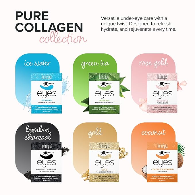 ToGoSpa Rose Gold EYES, Under Eye Repair | Micro-Infused Clean Collagen Gel Masks with Hyaluronic Acid, Aloe Vera, Vitamins C & E, Rose and 24k Nano Gold to Tighten and Brighten Saggy Eyes - 3 pack