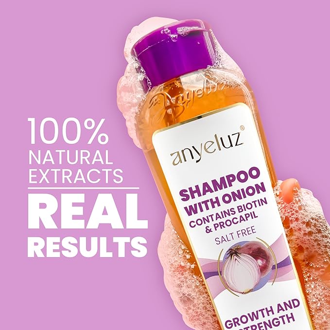 ANYELUZ Onion Shampoo – Natural, Odorless Formula, Reduces Oil, Ideal for All Hair Types, Salt and Paraben Free