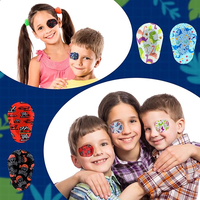 90 Pcs Adhesive Eye Patches for Kids Boys 9 Styles Eye Patches Latex Free Eye Pad Bulk Light Blocking Fun Cute Boys Designs Cotton Adhesive Bandages for Boys Toddler