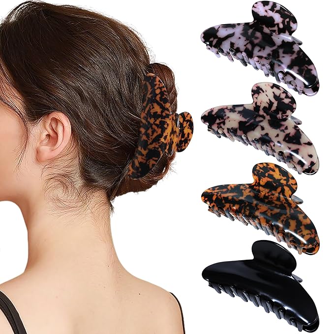 Mesovor 4 Pack Acrylic Hair Clips Claws, Nonslip 3.94" Large Hair Grip Hairclips for Thin and Thick | French Banana Barrettes Hair Strong Hold Hair Jaw Clamps (Tortoise Matte)