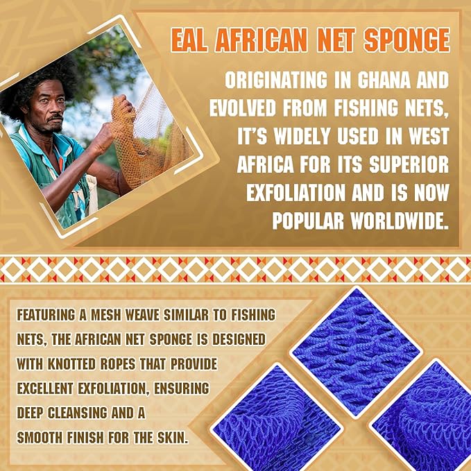2 Pieces African Net Sponge Authentic Shower loofah exfoliating Body Scrubber Face Washcloth for Cleansing & Gentle Daily Exfoliation Travel wash Cloth Easy to Reach Your Back