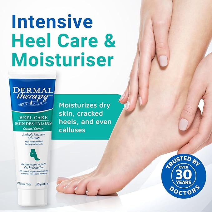 Dermal Therapy Heel Care Cream - Moisturizing Treatment that Repairs and Heals Dry, Rough, Cracked Heels and Feet | 25% Urea and 6% Alpha Hydroxy Acids (3oz+8oz Bundle)