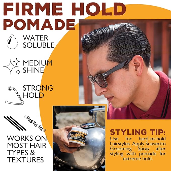 Suavecito Pomade Firme (Strong) Hold 4 oz, 1 Pack - Pomade For Men - Medium Shine Water Based Wax Like Flake Free Hair Gel - Easy To Wash Out - All Day Hold For All Hair Styles