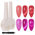 2PCS 15ML Cat Magnetic Eye Gel Nail Polish, Red Hot Pink Cateye Gel Nail Polish Holographic Glitter Shimmer Effect with Magnetic Stick Soak Off Salon DIY at Home