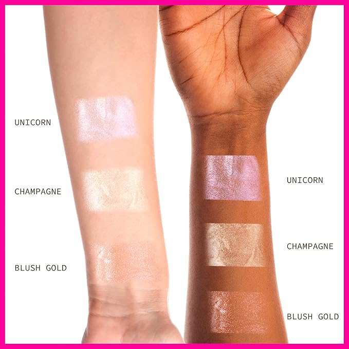 Ruby Kisses Radiant Drops, Shimmer Liquid Highlighter Makeup, Smooth Illuminator for Face Body, Natural Glow Dewiness Glitter for Skin (Blush Gold)