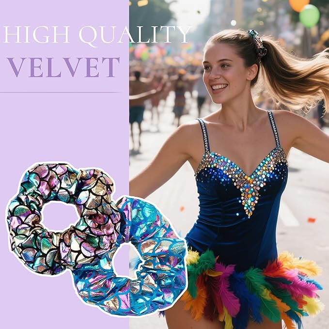 12 Pcs Scrunchies for Women, Shiny Metallic Scrunchies for Girls, Soft Elastic Hair Bands for Ponytail Holder, Fasion Scales Hair Tie Ropes for Teens Party Favorts(Mermaid Scales)