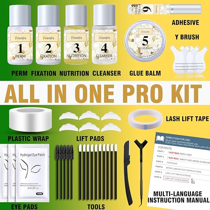 Lash Lift Kit and Brow Lamination Kit 2-IN-1, Professional Eyelash Lift & Eyebrow Lamination for Fuller Brows & Long-Lasting Curl, At Home Salon-Quality DIY Kit with Easy Instructions