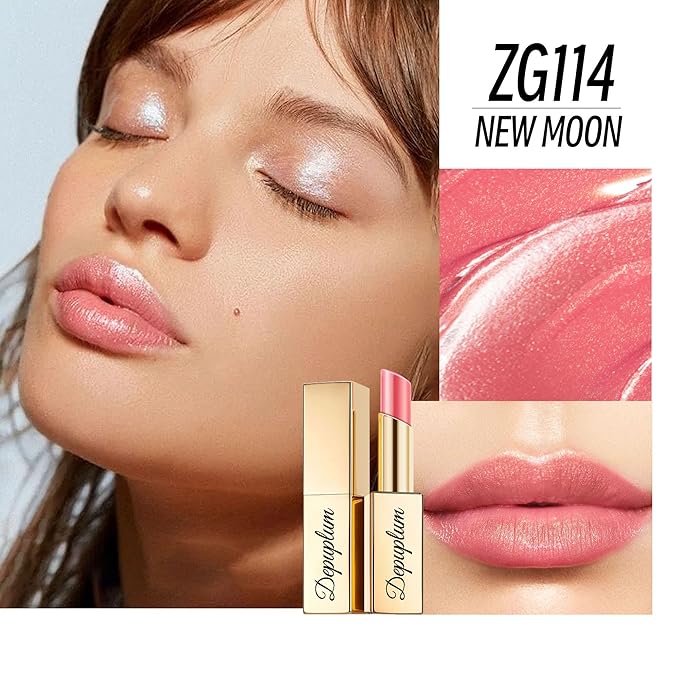 Depuplum Nude Pink Lipstick Moisturizing for Women Shimmer Tinted Lip Balm Hydrate Nourish Lip Gloss Cruelty Free Lip Makeup, ZG114 New Moon
