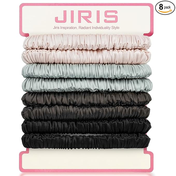 Silk Satin Hair Scrunchies for Women, 8 Pack 4-Color, No Crease, Frizz Control & Hair Breakage Reduction, Soft Hair Ties for All Hair Types, Elastic Hair Accessories for Daily Wear & Gift