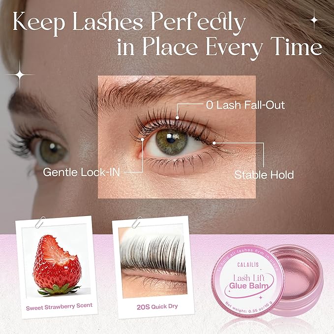 CALAILIS Lash Lift Glue Balm, Lash Lift Adhesive Strong Sticky for Perfect Eyelash Perm & Brow Lamination, Fruit Flavor Eyelash & Eyebrow Glue Balm (Strawberry, 5g)