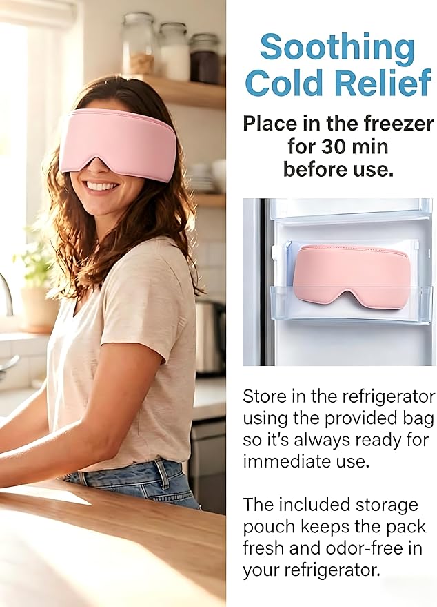 FACEMOON Cooling Eye Masks with Flexible Gel - Cold Compress Ice Pack for Puffy Eyes Migraines Headache Stye Sinus After Surgery Therapy - Reusable 2 pcs for Family Black Pink