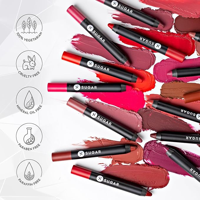 SUGAR Cosmetics Matte as Hell Crayon Lipsticks for Women Lasts Up To 8+ Hours Lip Crayon with Sharpener 2.8 g (Pack of 1) 16 CLAIR UNDERWOOD