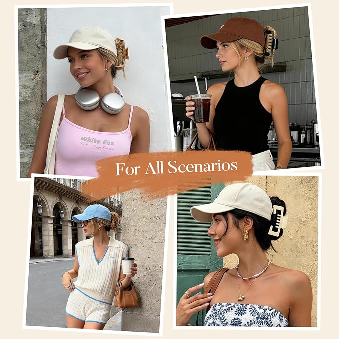 6 Pcs Hat Claw Clip for Women, Hat-Friendly Claw Clips for Baseball Cap & Trucker Hat - 4.1 Inch Large Hat Claw Clip for Medium/Thick Hair, Non-Slip Baseball Hair Clips for Hats Hairstyle, Tortoise