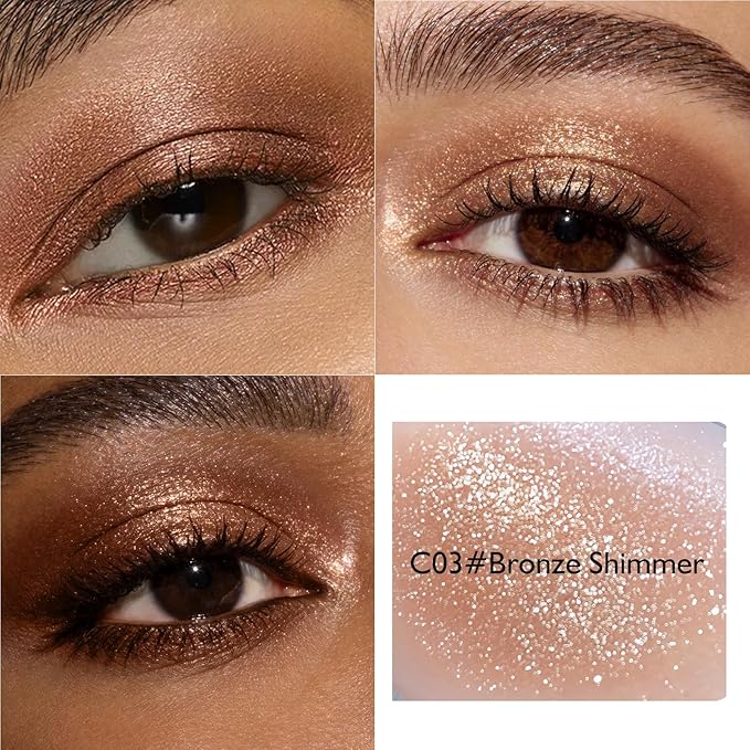 Bronze Shimmer Eyeshadow Palette, Single Brown Eye Shadow Palettes High Pigment Neutral Eyeshadow, Compact Pressed Powder Cream Eye Shadow for Older Women Makeup Sombra De Ojos