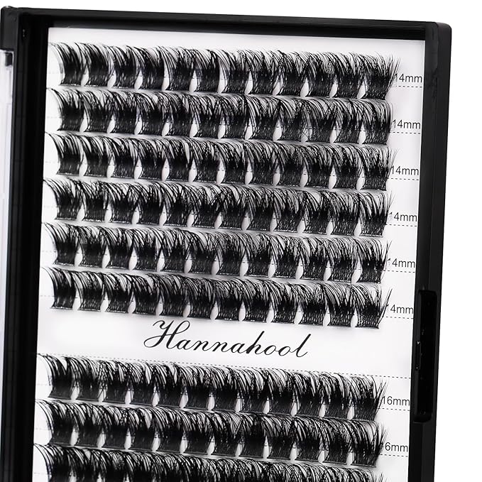 12rows-Large Tray Mixed 8-10-12-14-16mm/Mixed 14-15-16mm/Mixed14mm-16mm/Mixed 18-20mm Wide Stem Individual False Eyelashes Dramatic Black Cluster Eyelashes (mixed14mm-16mm)