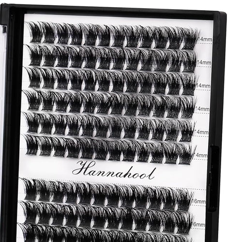12rows-Large Tray Mixed 8-10-12-14-16mm/Mixed 14-15-16mm/Mixed14mm-16mm/Mixed 18-20mm Wide Stem Individual False Eyelashes Dramatic Black Cluster Eyelashes (Lashes Kit-14-16MM)