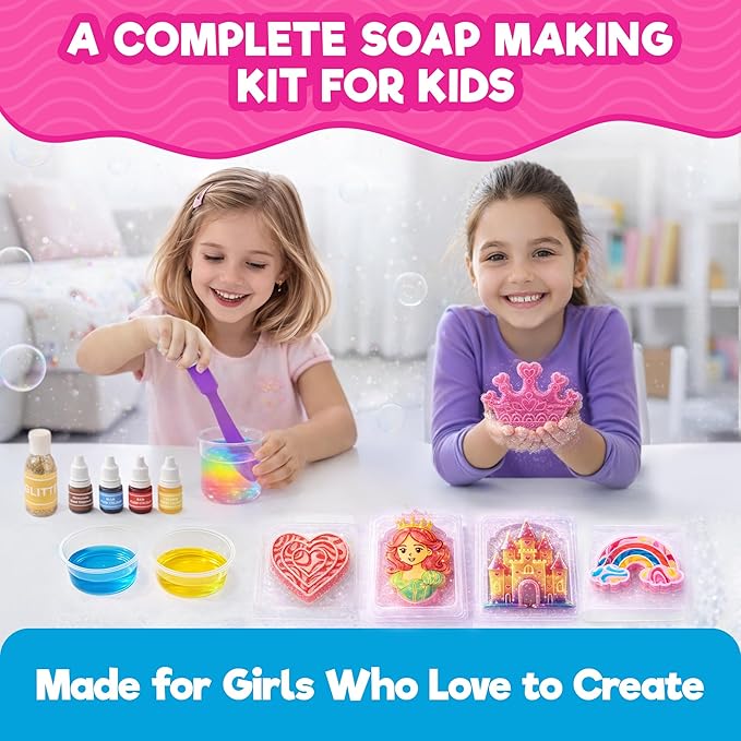 Doctor Jupiter Princess Glitter Soap Making Kit for Kids, DIY Crafts for Girls Ages 4-5-6-7-8 | Princess Toys, Birthday Gift Ideas for 4+ Year olds | 25+ Soap Recipes