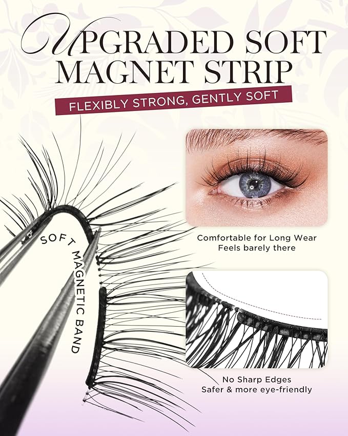 BEYELIAN Magnetic Eyelashes with Applicator Kit, Upgrade Soft Magnetic False Eyelashes Natural Look, No Glue Needed Reusable Magnetic Lashes for Eye Makeup (Lightweight & Comfortable)