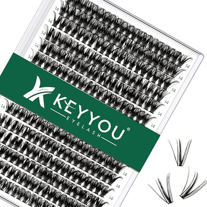 Lash Clusters 300pcs Individual Lashes 50D 0.07C Curl 13mm DIY Eyelash Extension KEYYOU Large Tray Volume Soft&Natural Cluster Lashes(50D-0.07C,13）