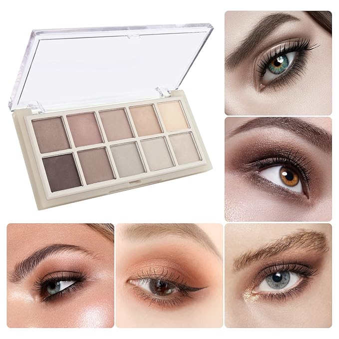 KYDA 10 Colors Smokey Grey Eyeshadow Palette, Neutral Grey Smokey Eyes Palette, Taupe Brown Eye Shadow Makeup, Ultra-Blendable Pigment, Long Lasting Matte Eyeshadow for Women