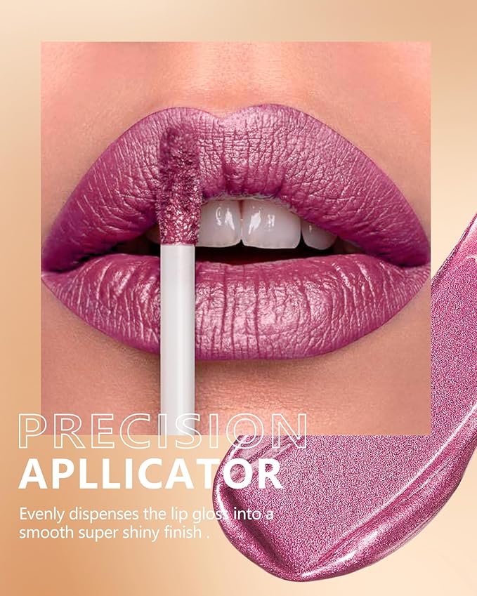 MAKI YIKA Metallic Pink Lipstick Long Lasting Hot Pink Lipsticks for Mother Women High Shine Glitter Lipstick No Smudge Transferproof Liquid Lip Gloss (BR01 Love Story)