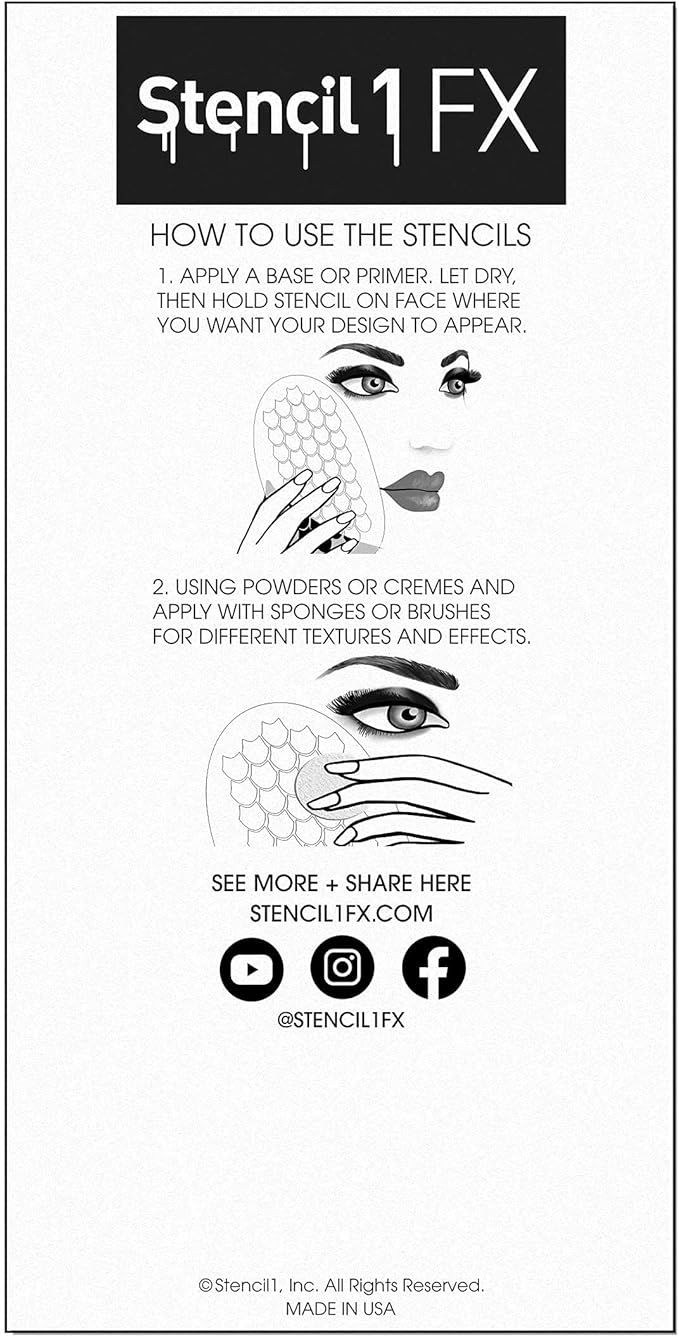 Stencil1FX - Skull Mouth Eye Makeup Stencil for Costumes, Dress Up, Halloween, Cosplay, Face Painting, Raves, Festivals, Parades, Parties