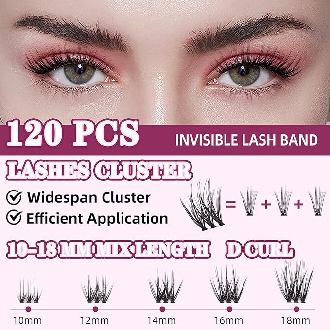 Lash Clusters Kit 10-18mm Mix D Curl DIY Extension Eye Natural Lashes False Wispy EyeLash Cluster with Bond & Seal, Glue Remover, Tweezers(U20 Lash Kits)