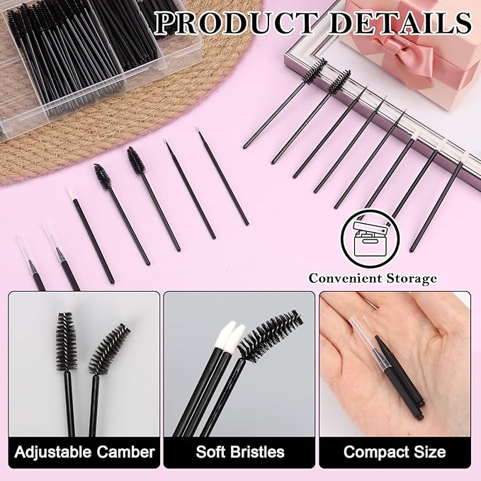230 Pcs Brow Lamination Supplies with Plastic Box Black Micro Eyebrow Brush Spoolies Disposable Lip Applicators Eyelash Brush Mascara Wands Micro Swabs Brow Lamination Kit for DIY Eyelash