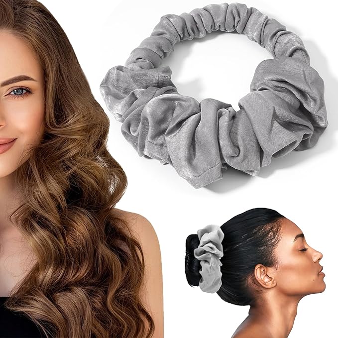 Heatless Hair Curler to Sleep In, Soft Heatless Curling Scrunchie, No Heat Curls for Long Hair, Soft Sleep Hair Roller for Sleep in Overnight Soft Sleep Headband (Grey)