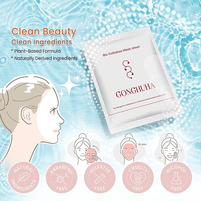 Red Ginseng Bio Cellulose Face Mask - Deep Hydrating Sheet Mask with Honeysuckle & Cica - Soothing Korean Skincare for Glowing Skin - 1 Sheet