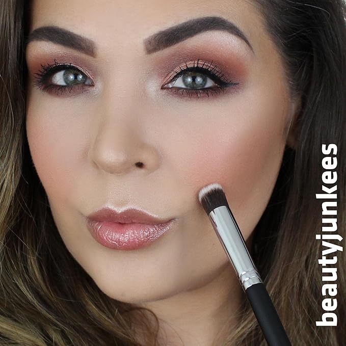 Beauty Junkees Mini Flat Top Concealer Brush Under Eye for Stippling Blending Small Dense Firm Synthetic, Works with Powder, Cream, Liquid
