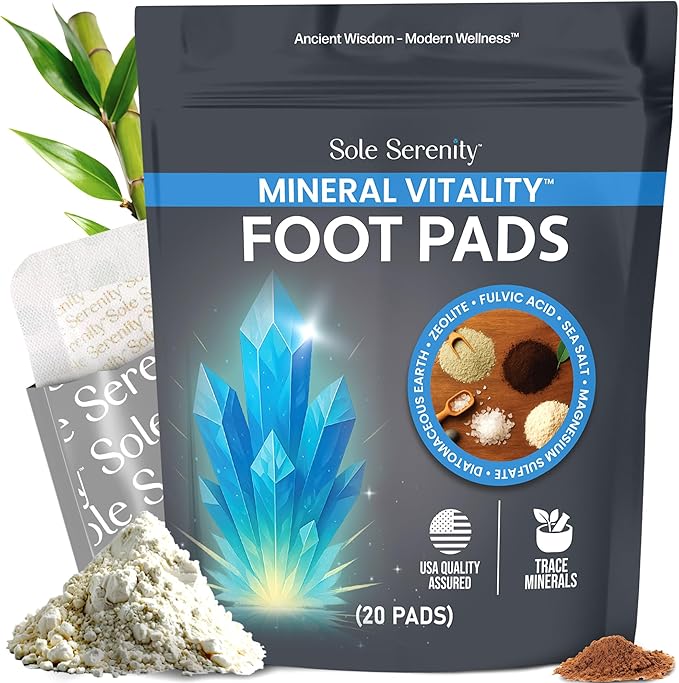 Sole Serenity Foot Pads with Trace Minerals, Zeolite, Fulvic Humic Acid, Magnesium, Silica, Diatomaceous Earth, Sea Salt, Zinc (20 Pads)