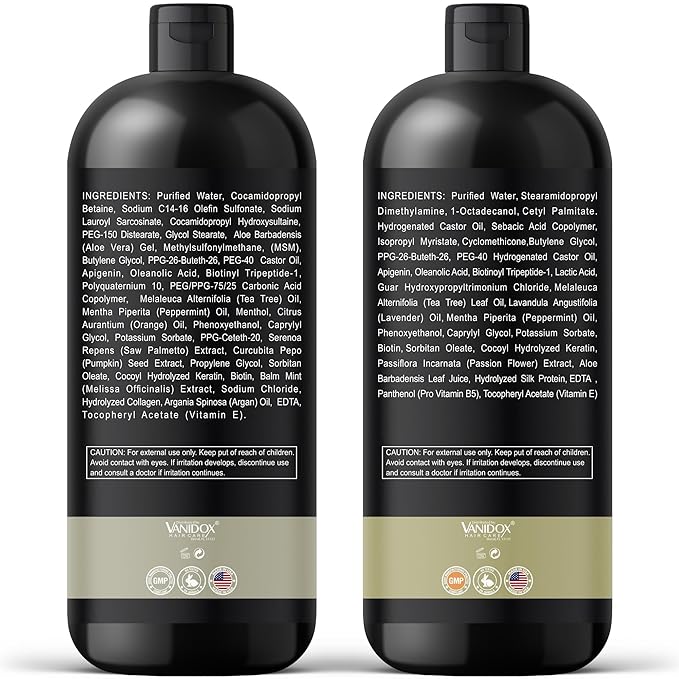 Tea Tree Oil Shampoo and Conditioner Set with Castor Oil, DHT Blockers, Itchy Scalp Relief, Supports Fuller Hair, Cleanses Dandruff & Buildup, For Men & Women, Made in USA, 16 fl oz Each