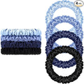 Scrunchies Hair Ties Silk Satin Scrunchy, WantGor Women 4PC Pure Mulberry Silk Skinny Elastic Scrunchies Hair Bands Bracelets Ponytail Holders Hair Accessories (Black,Blue,Navy,Lake Blue)